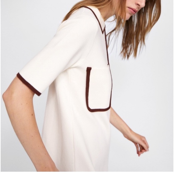 ZARA Knit Polo-style Dress with Contrasting Trims - Picture 2 of 4